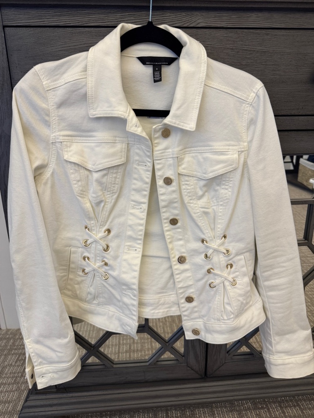 White House Black Market White Lace-Up Denim Jacket